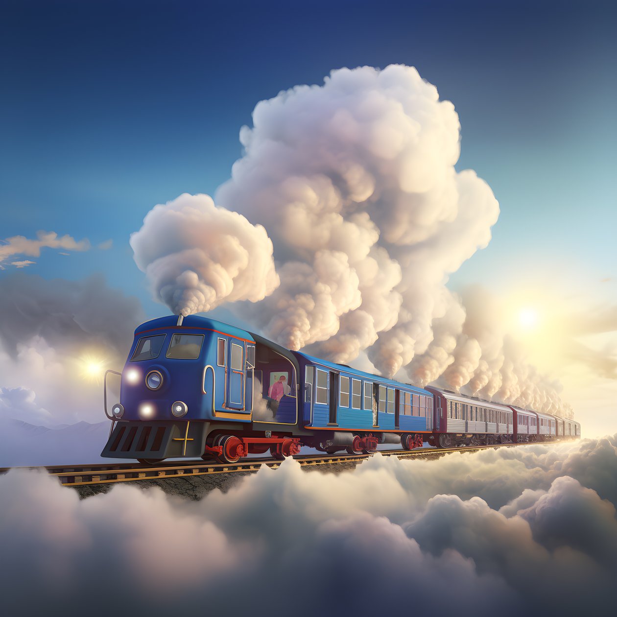 A Fast Moving Social Media Train Flying Through the Clouds Hanging by a Thread 2 by Kurt Heppke