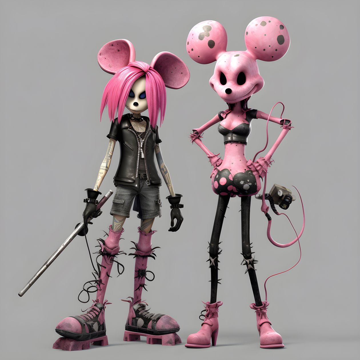 Nightmare Before Christmas Punk Pink Minnie and Mickey Mouse 3 by Kurt Heppke