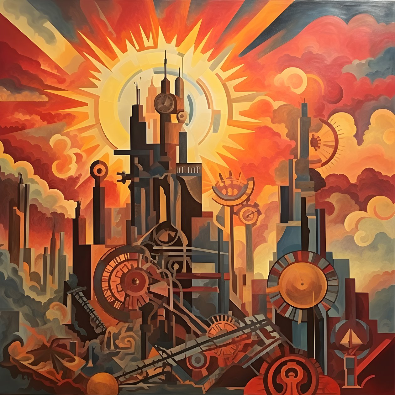 Cogs and Tools Abstract Sunrise 1950s 4 by Kurt Heppke