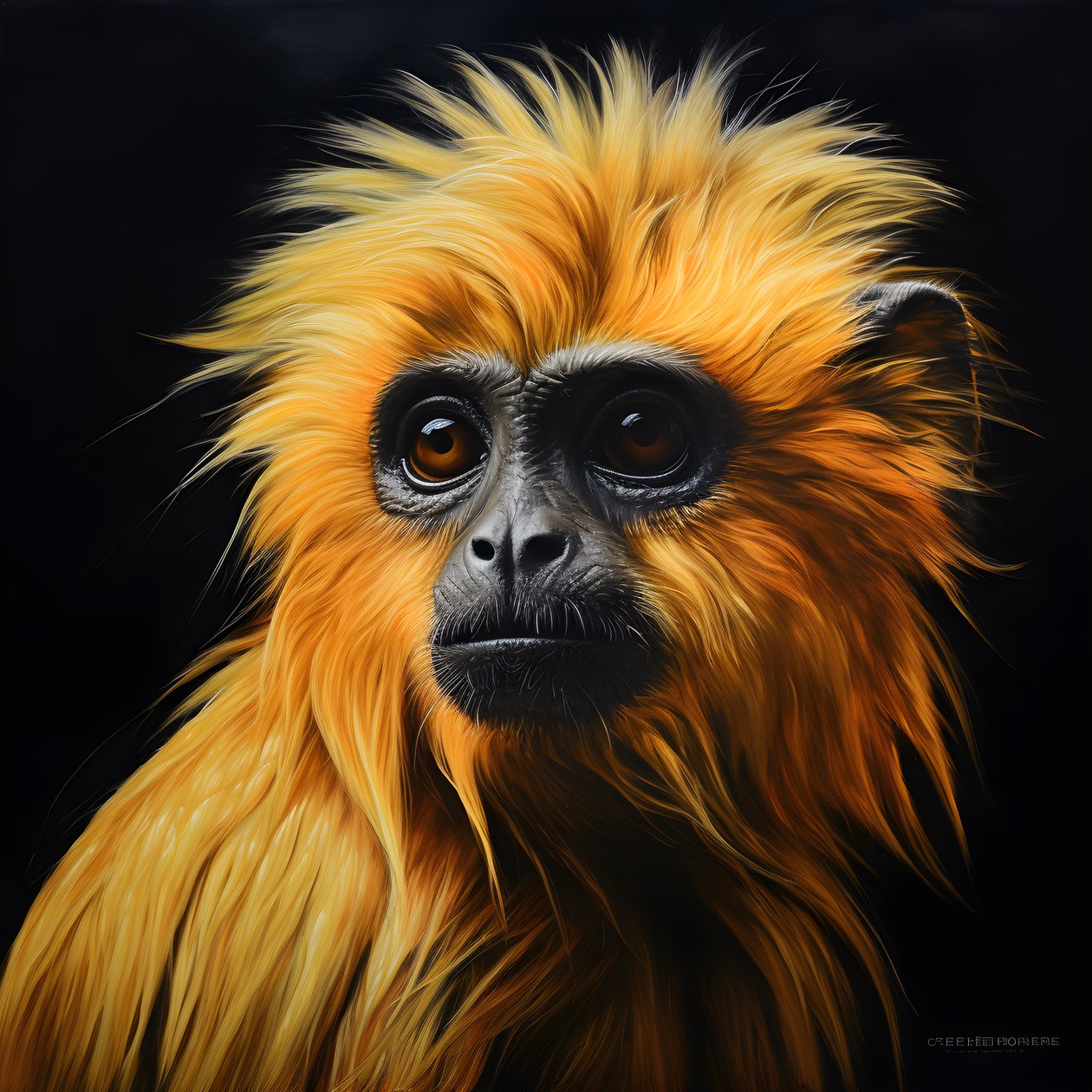 A Painting of the Face of a Golden Langur with Black Background 4 by Kurt Heppke