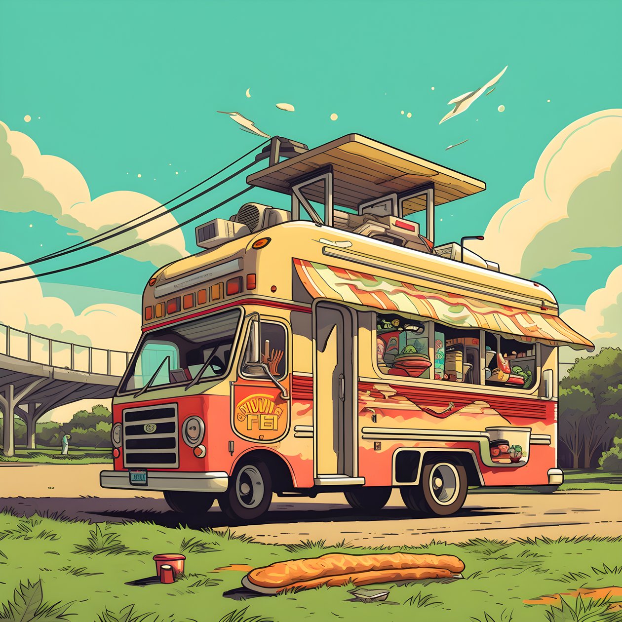 Artistic Event Poster for Food Trucks in a Skatepark in Northern California 2 by Kurt Heppke