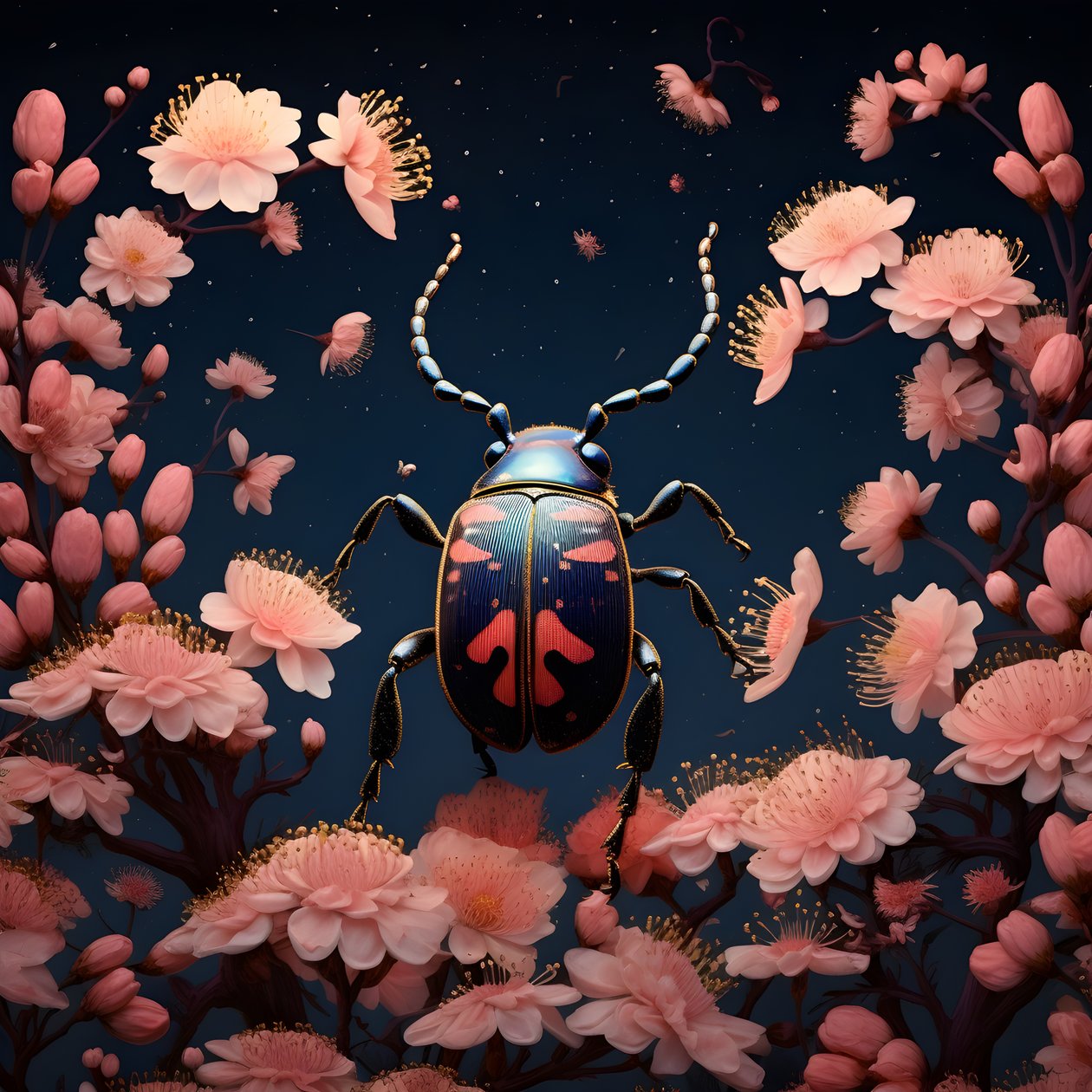 An Illustration of an Illustrated Beetle with Mushrooms in the Background 2 by Kurt Heppke