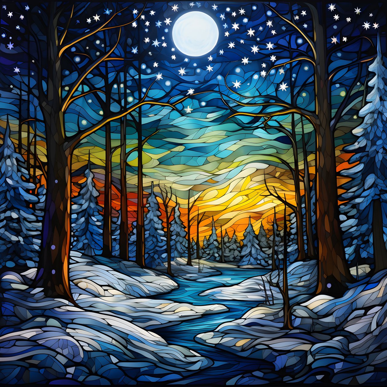A Scene from the Snowy Forest with Stars 1 by Kurt Heppke