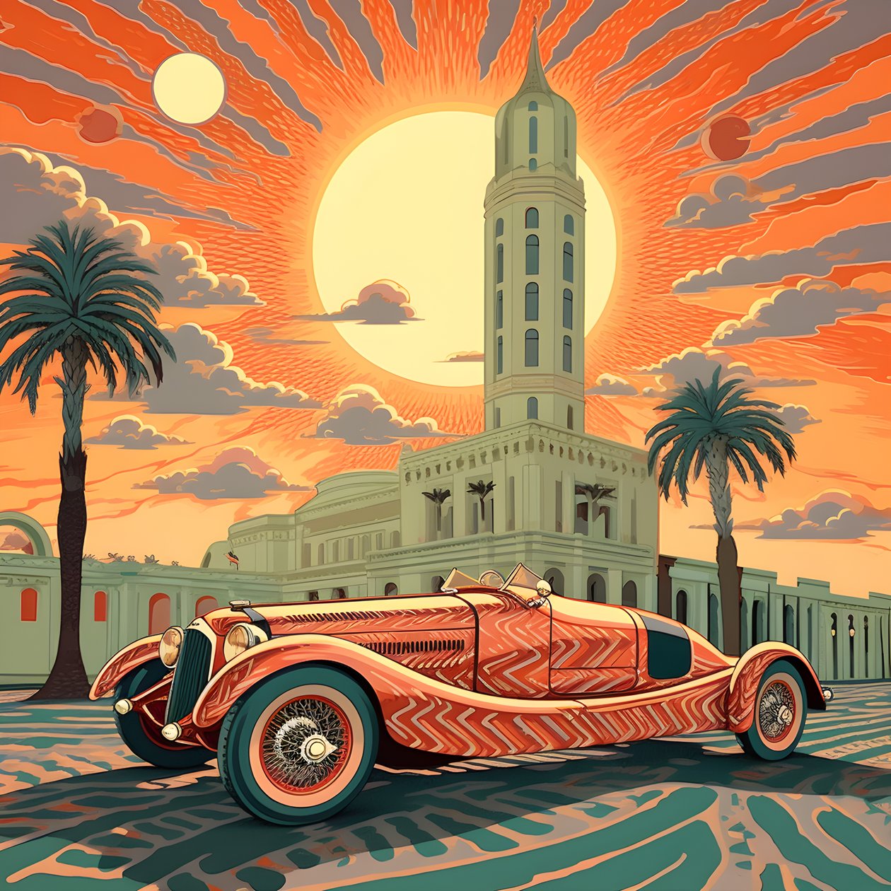 Beautiful, Elegant, Minimalist, Quilted Masterpiece in the Artistic Style of Shepard Fairey: 1 in Commemoration of the Grand Prix of Monaco 1940, Historic Race Cars Competing 2 by Kurt Heppke