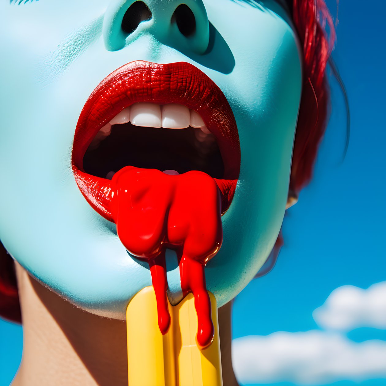 Super Close to a Colorful Melting Popsicle Next to a Woman