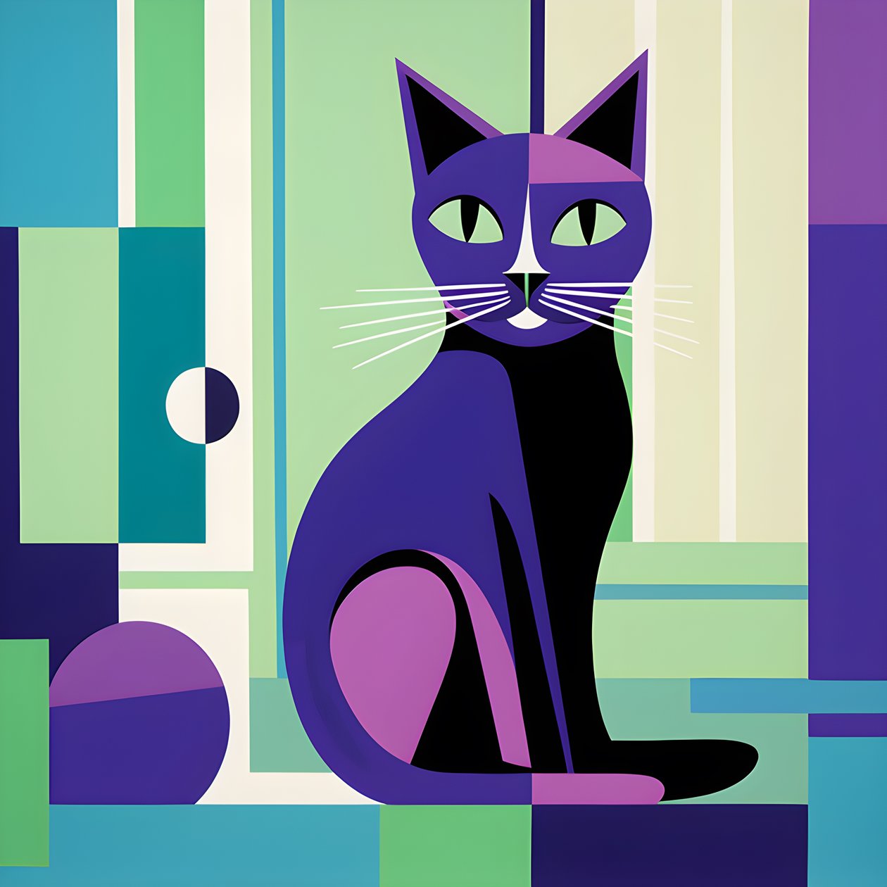 To Create a Striking Contrast, Silver Cat Sits in the Style of Modernist Clear Lines 3 by Kurt Heppke