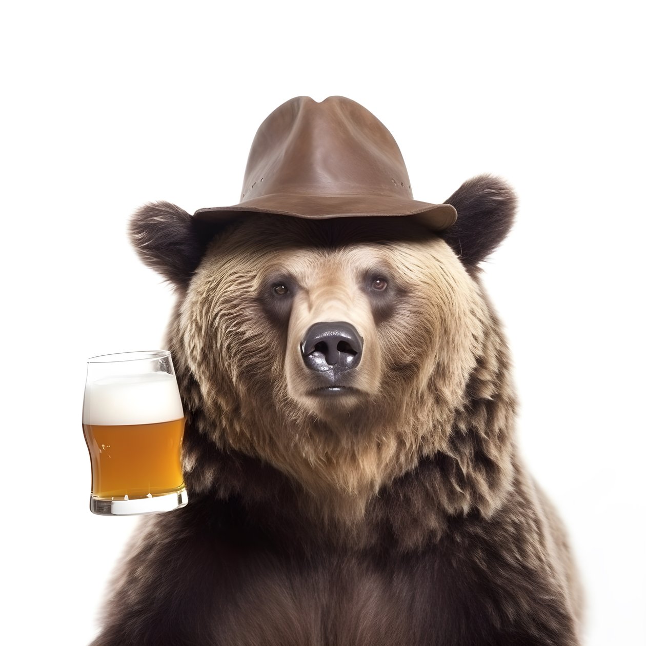 A Bear with a Top Hat and a Beer Mug Facing and in Profile on a White Background 2 by Kurt Heppke