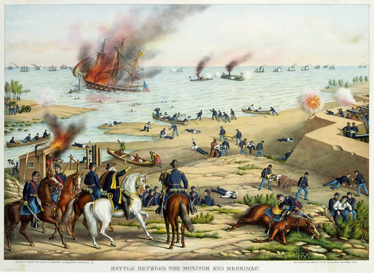 Battle between the Monitor and Merrimac by Kurz and Allison