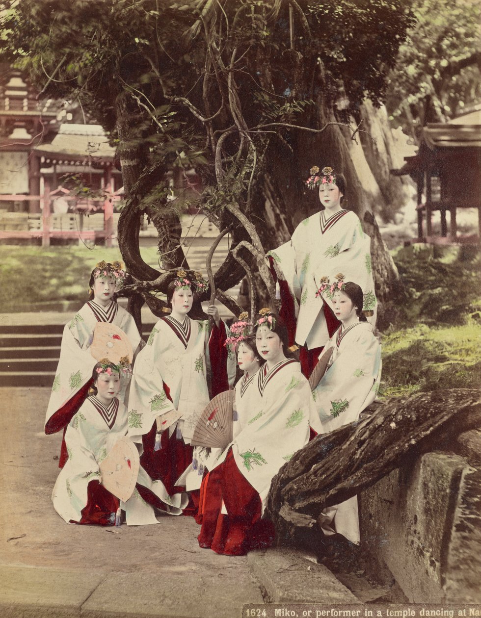 Miko, or Performing in A Temple Dancing at Nara, c.1890 by Kusakabe Kimbei