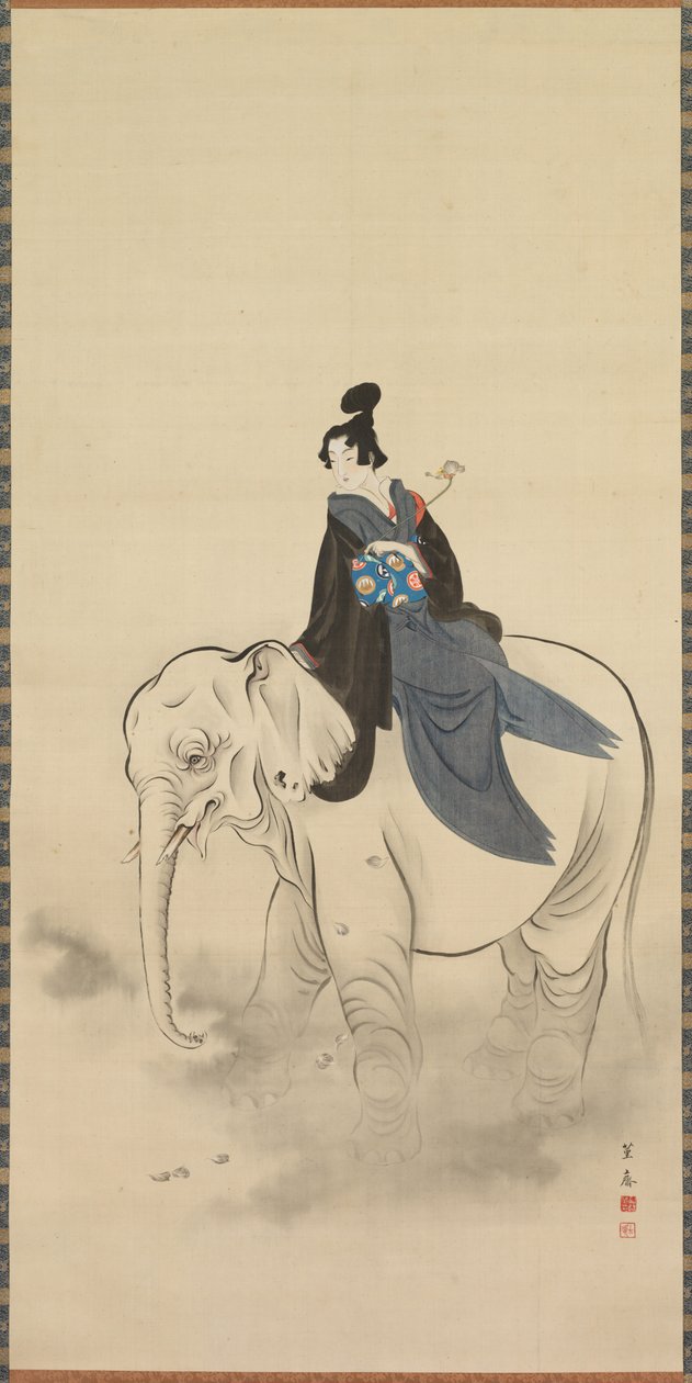 Courtesan Riding an Elephant Parody of the Bodhisattva Fugen, 19th Century by Kuwagata Keisai