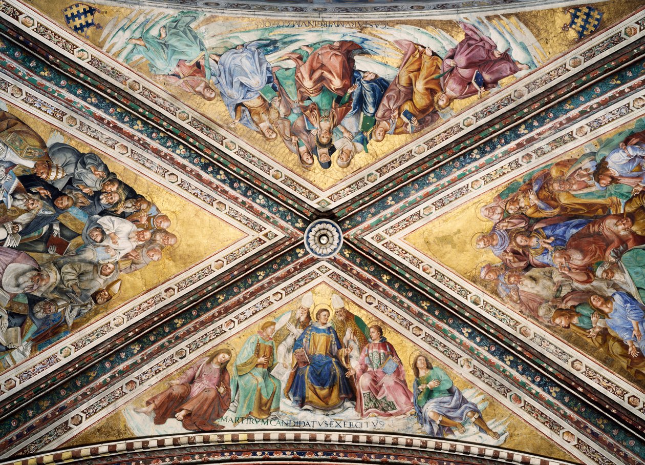 Frescoed vault by Giovanni da Fiesole known as Fra Angelico and Luca Signorelli, Chapel of the Madonna di San Brizio, Cathedral of Orvieto, Italy by L Fra Angelico and Signorelli