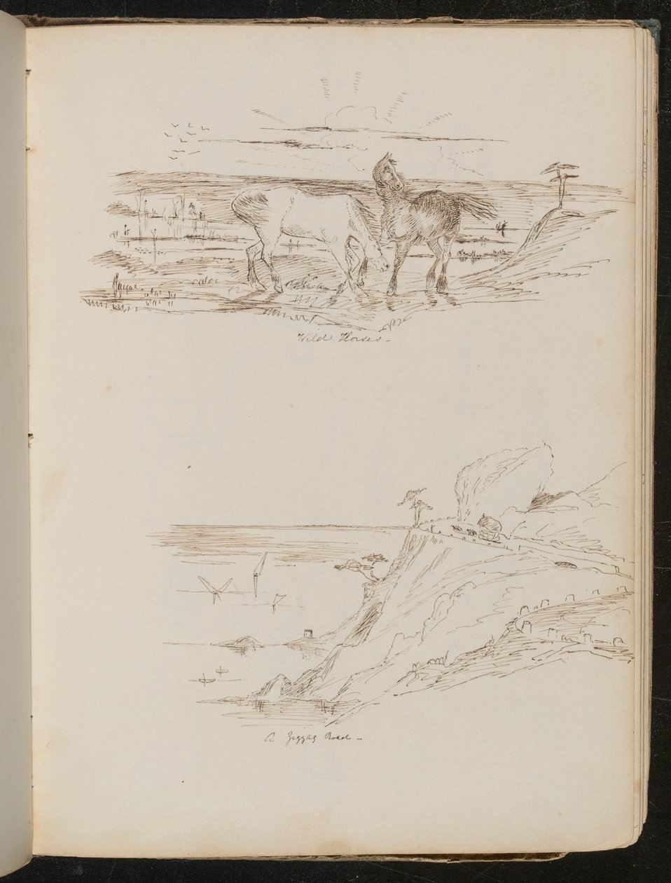 Study of two horses in landscape inscribed 