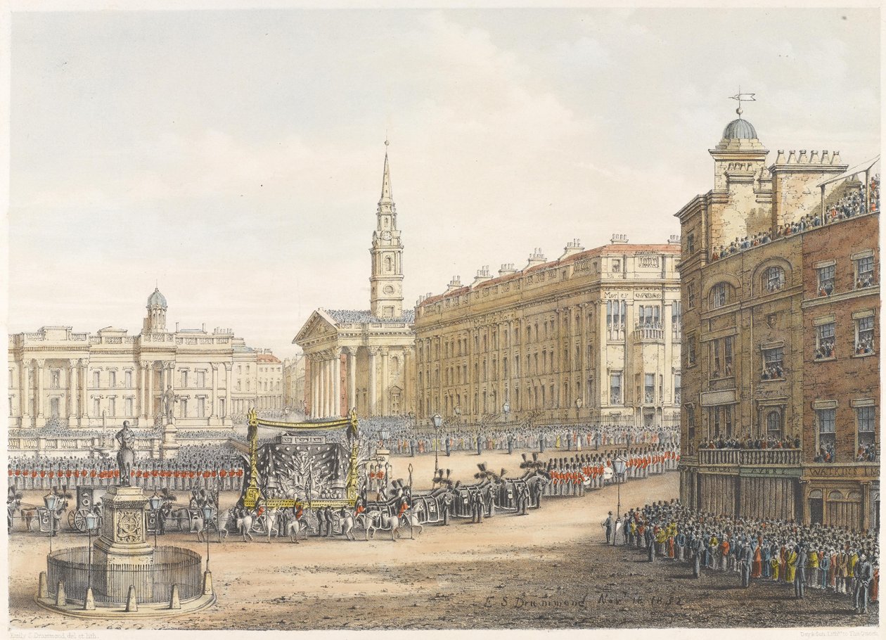 The Funeral Car and Procession at the State Funeral of the Duke of Wellington Passing Mansion House November 18th 1852 by Lady Emily Drummond