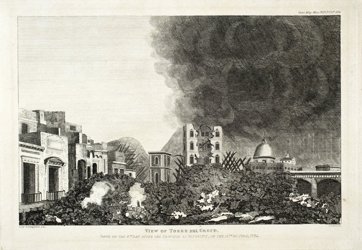 View of Torro del Greco: Taken on the 8th Day After the Eruption of Vesuvius, 15th June 1794, 1822 by Lady H. Fitzgerald