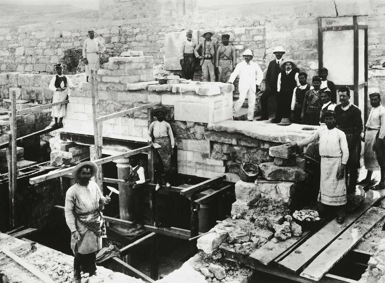 Arthur Evans during the reconstruction of the Minoan Palace by Amadeo (after) Modigliani