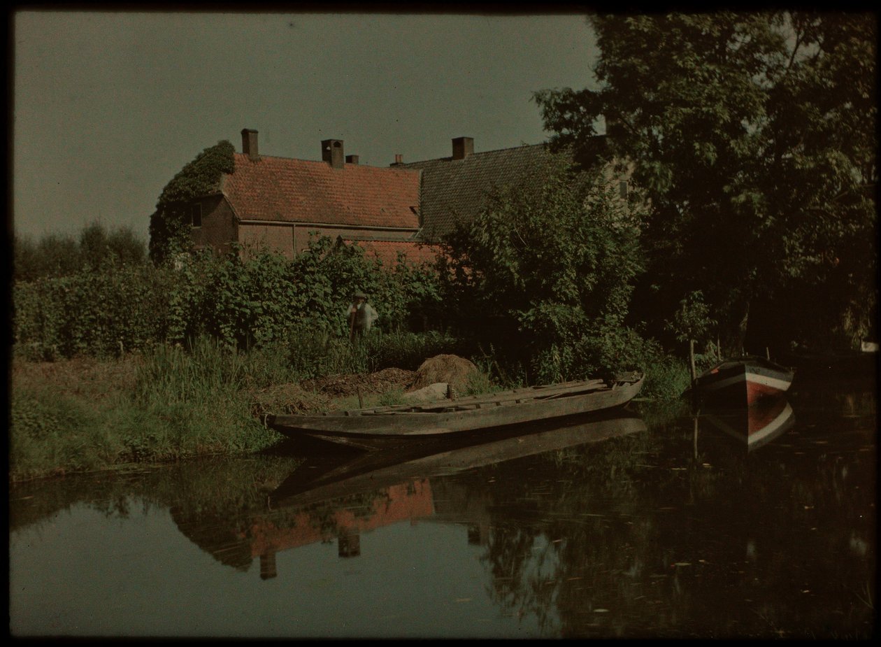 Blikkenburgervaart, Zeist, with Boats and Farmhouse (possibly Willem Emelaar Sr) by Lambertus Hendrik van Berk