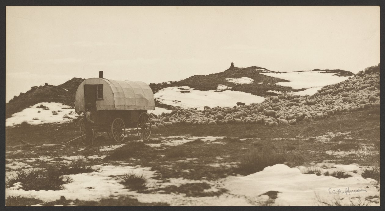Drifter, Sheep Wagon and Band on Winter Bedground by Laton Alton Huffman