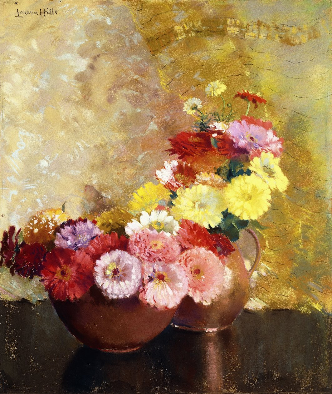 Zinnias and Copper by Laura Coombs Hills