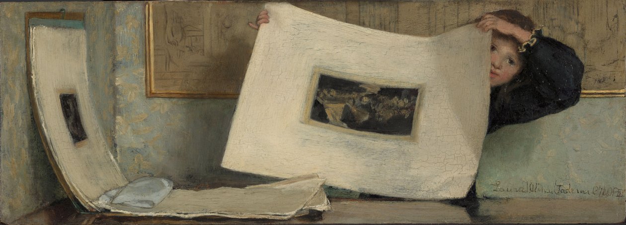 Anna Leafing Through a Portfolio of Prints by Laura Theresa Alma Tadema (Lady)