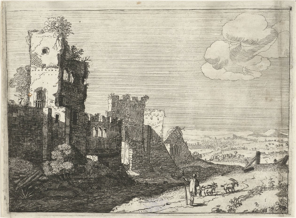 Goatherd by a Castle Moat by Laurens Barata