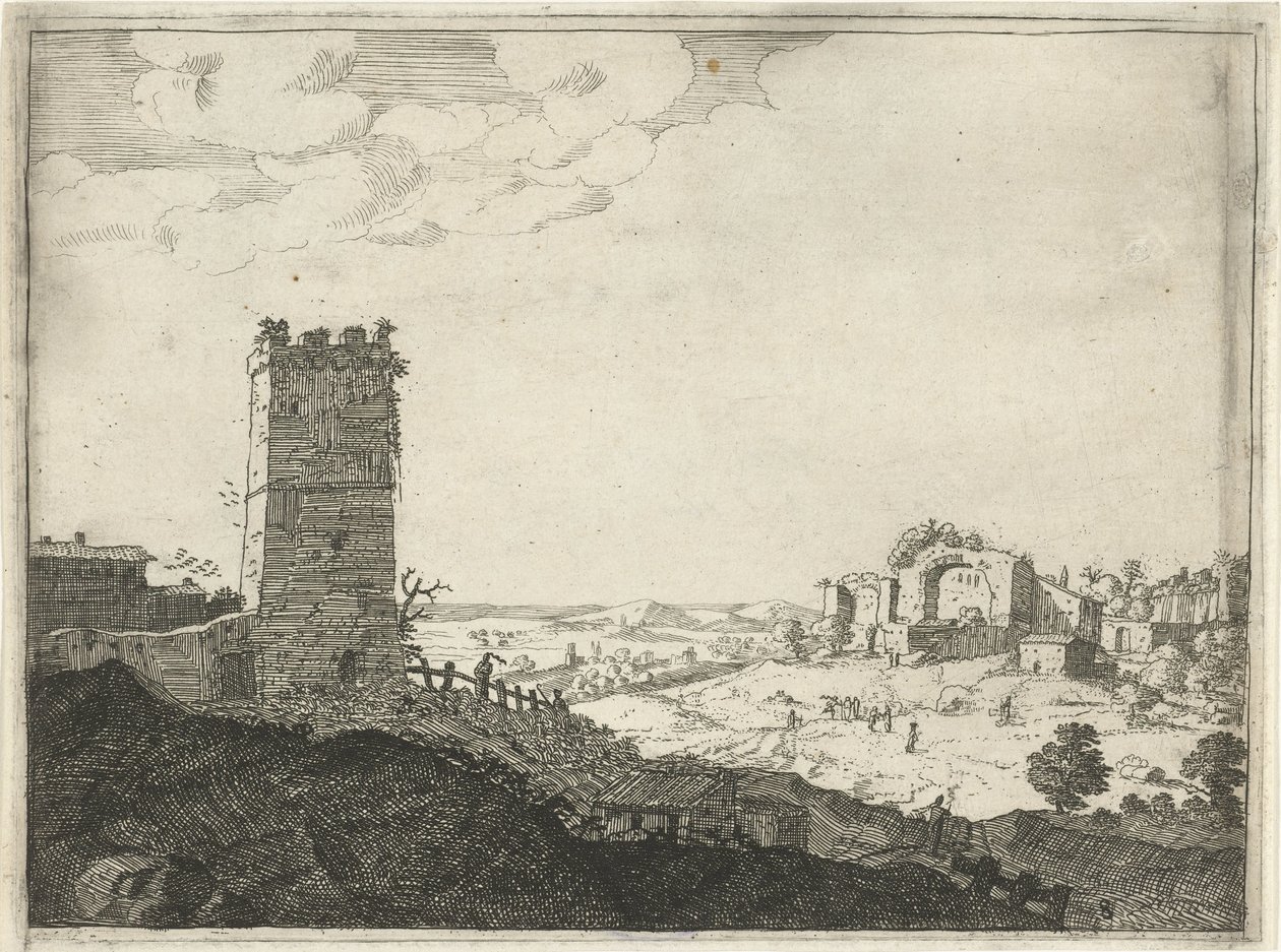 Landscape with Tower (Landscapes with Ancient Roman Buildings) by Laurens Barata