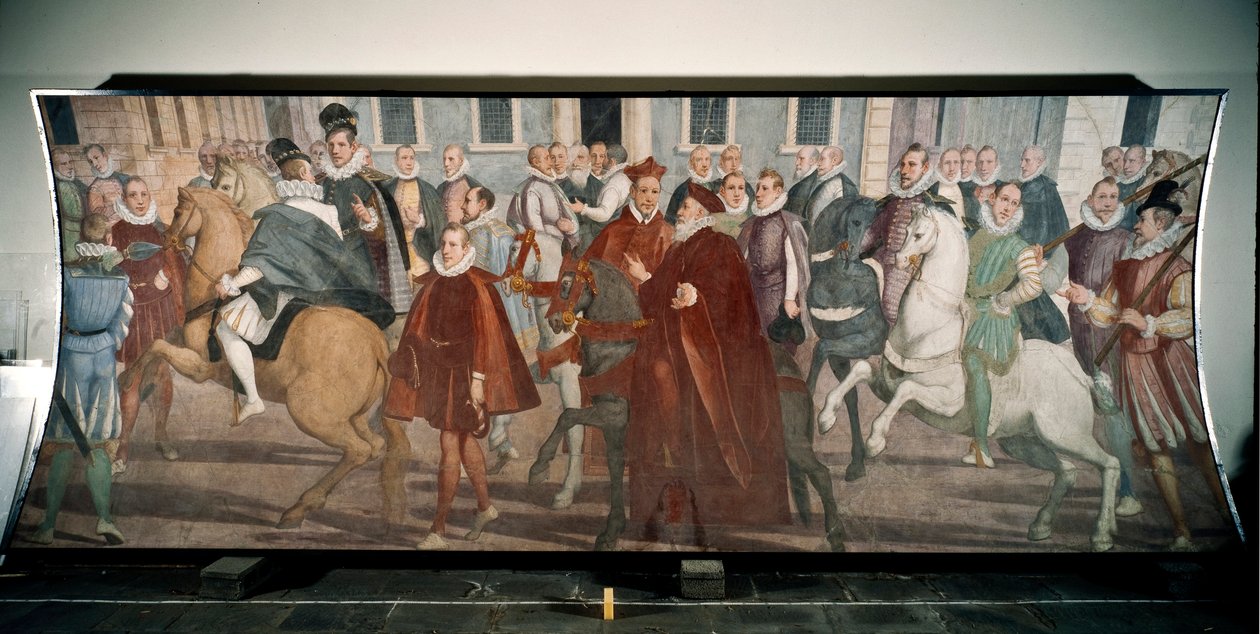 Doge Giacomo Durazzo Grimaldi guiding Cardinal Francesco Pacheco on the streets of Genes in 1574 (fresco) by Lazzaro Tavarone