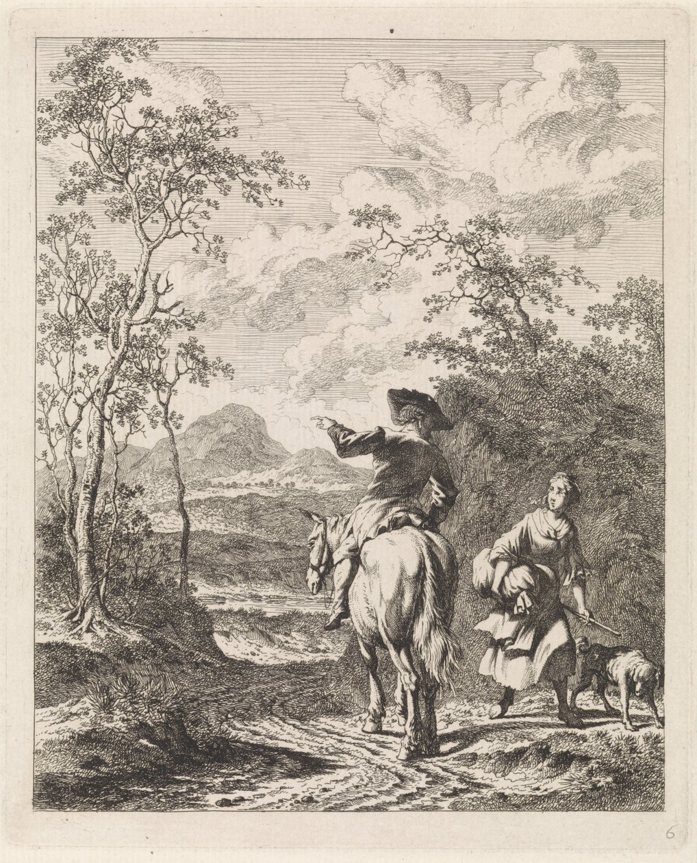 Rider Asking Directions from a Girl with Dog (Landscapes with Figures) by Leendert Overbeek