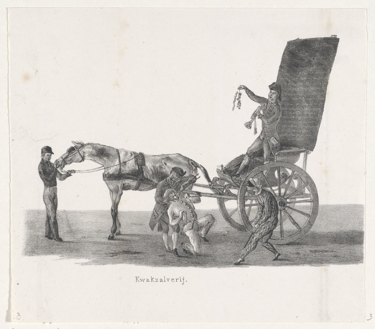 Carriage with a Quack, 1835 (De afzonderlijke voorstellingen, welke den optogt, gehouden door H.H. Studenten der Leidsche Hoogeschool op den 9 Feb: 1835) by Leendert Springer (I)