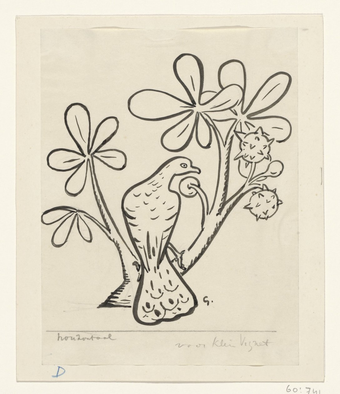 Dove on a Branch of a Chestnut Tree by Leo Gestel (signed by artist)