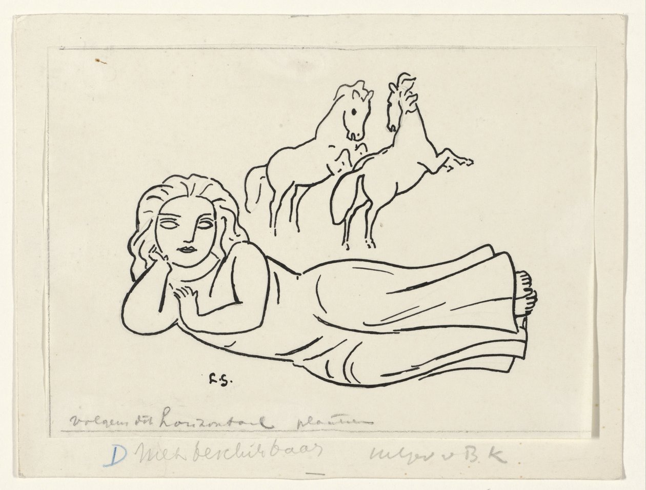 Reclining Woman with Two Horses by Leo Gestel (signed by artist)