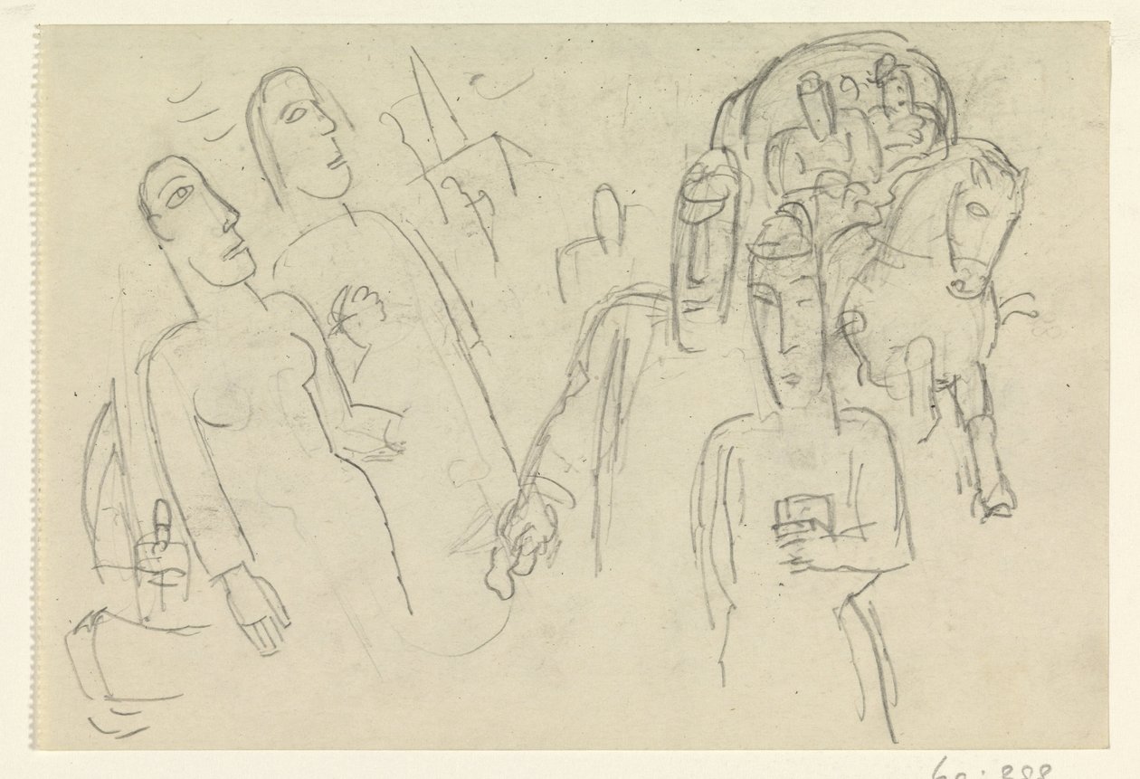 People on the Street and a Horse with Cart by Leo Gestel