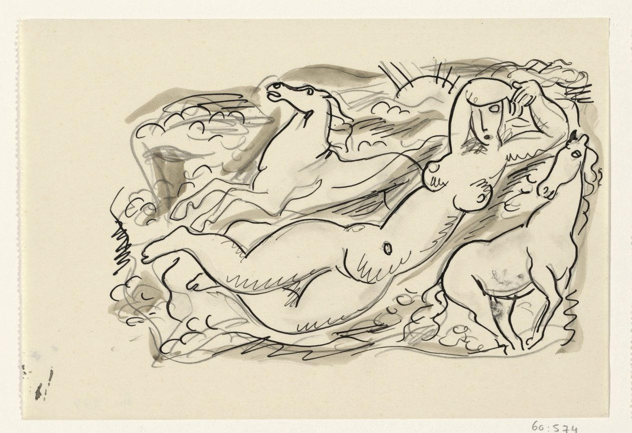 Naked Woman and Two Horses in the Sea by Leo Gestel