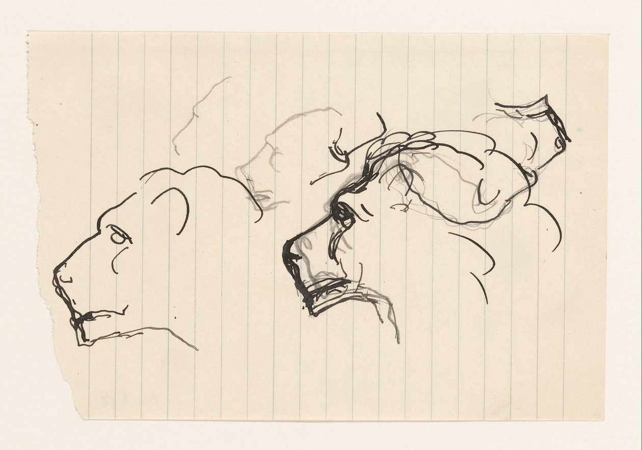 Study Sheet with Lion Heads by Leo Gestel