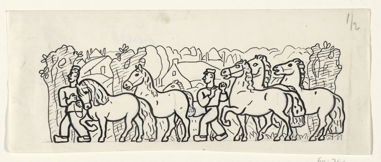 Two Farmers Leading Their Horses Through a Village by Leo Gestel