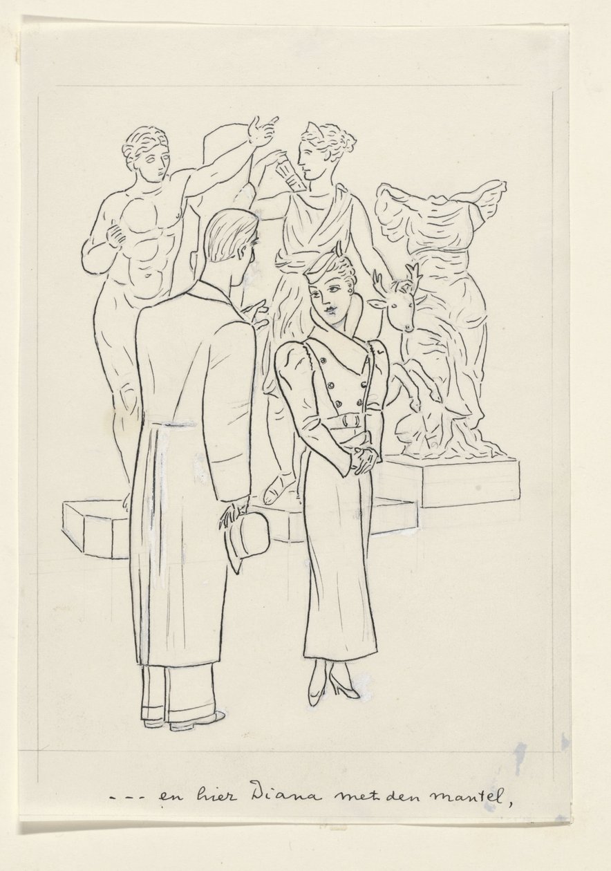 Woman and Man in Front of Three Statues by Leo Gestel