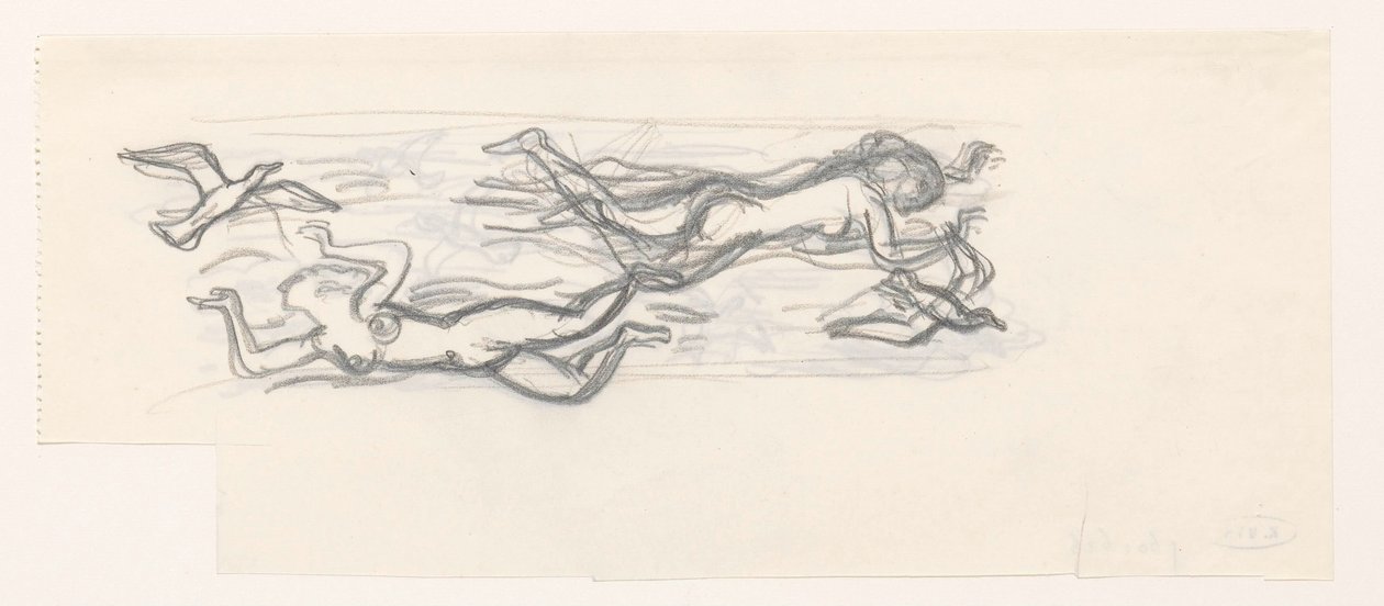 Floating Naked Women in the Air Among Seagulls by Leo Gestel