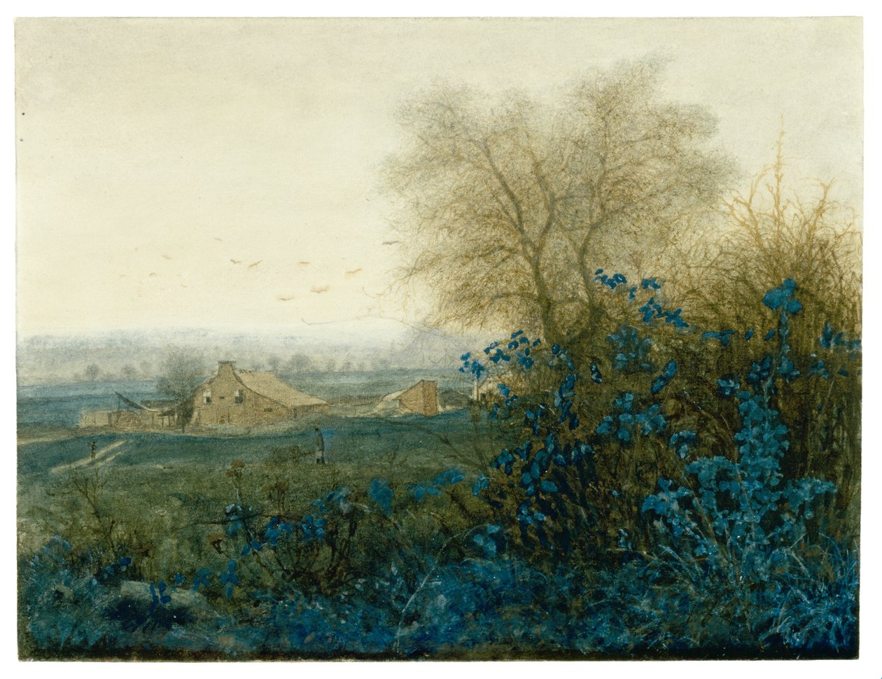 Landscape with a Farmhouse and a Peasant Wheeling a Barrow, 1865 by Léon Bonvin