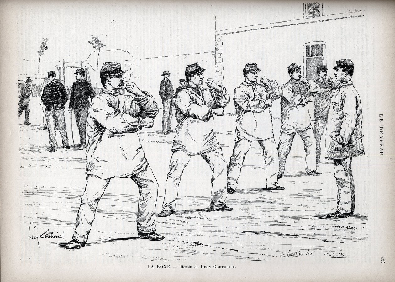 La Boxing - French Armees - drawing by Leon Couturier (1842-1935) - for 