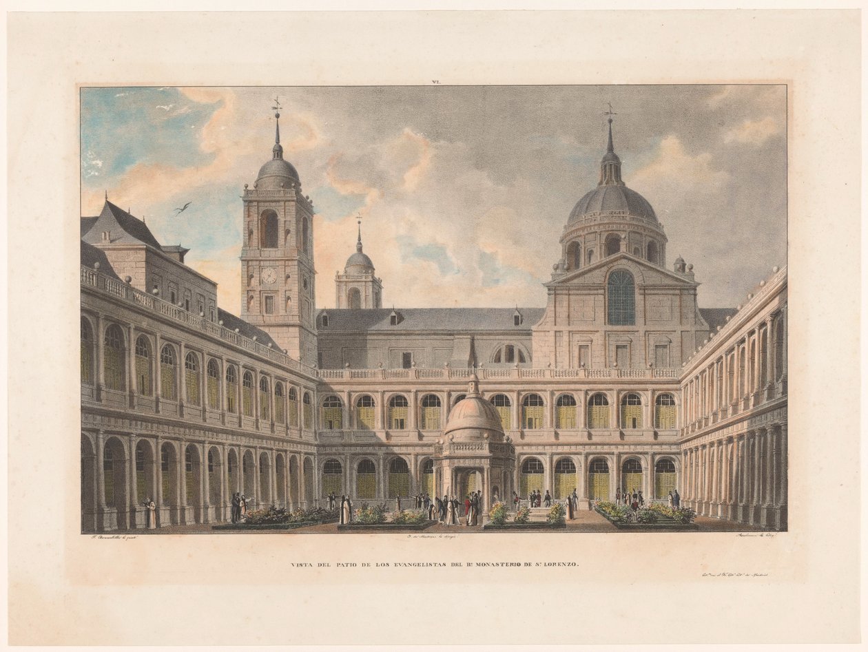 View of the Patio de los Evangelistas of the Monasterio de San Lorenzo de El Escorial by Leon Auguste Asselineau