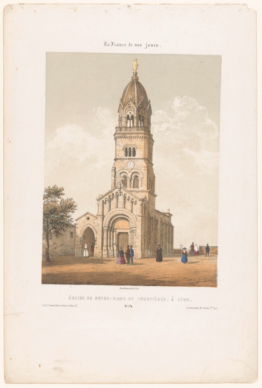 View of the Basilica of Notre-Dame de Fourvière in Lyon by Leon Auguste Asselineau