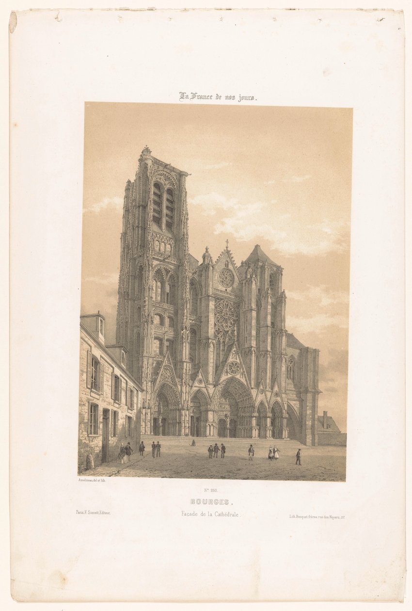 View of the facade of the cathedral in Bourges by Leon Auguste Asselineau