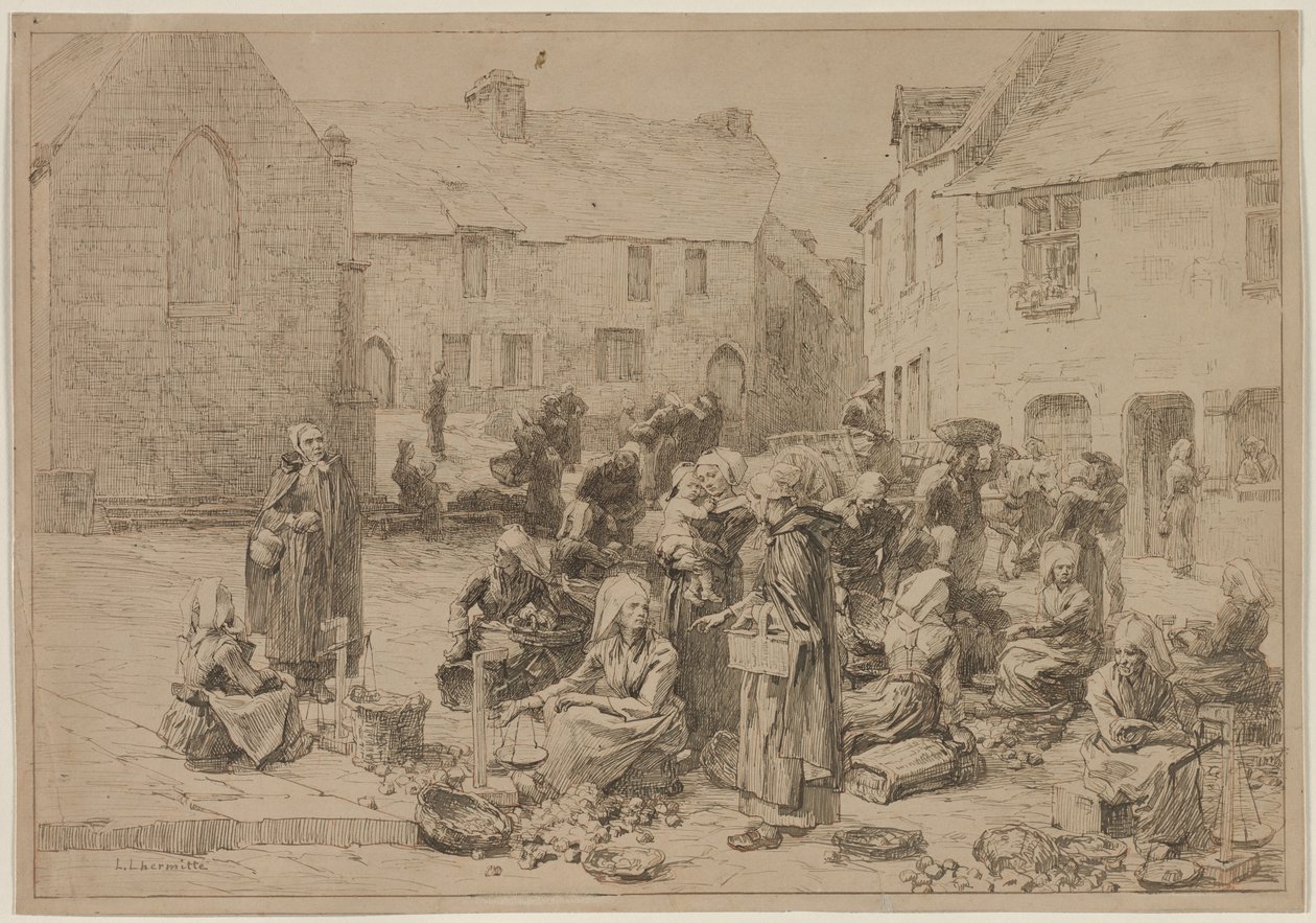 The Apple Market at Landerneau by Leon Augustin Lhermitte