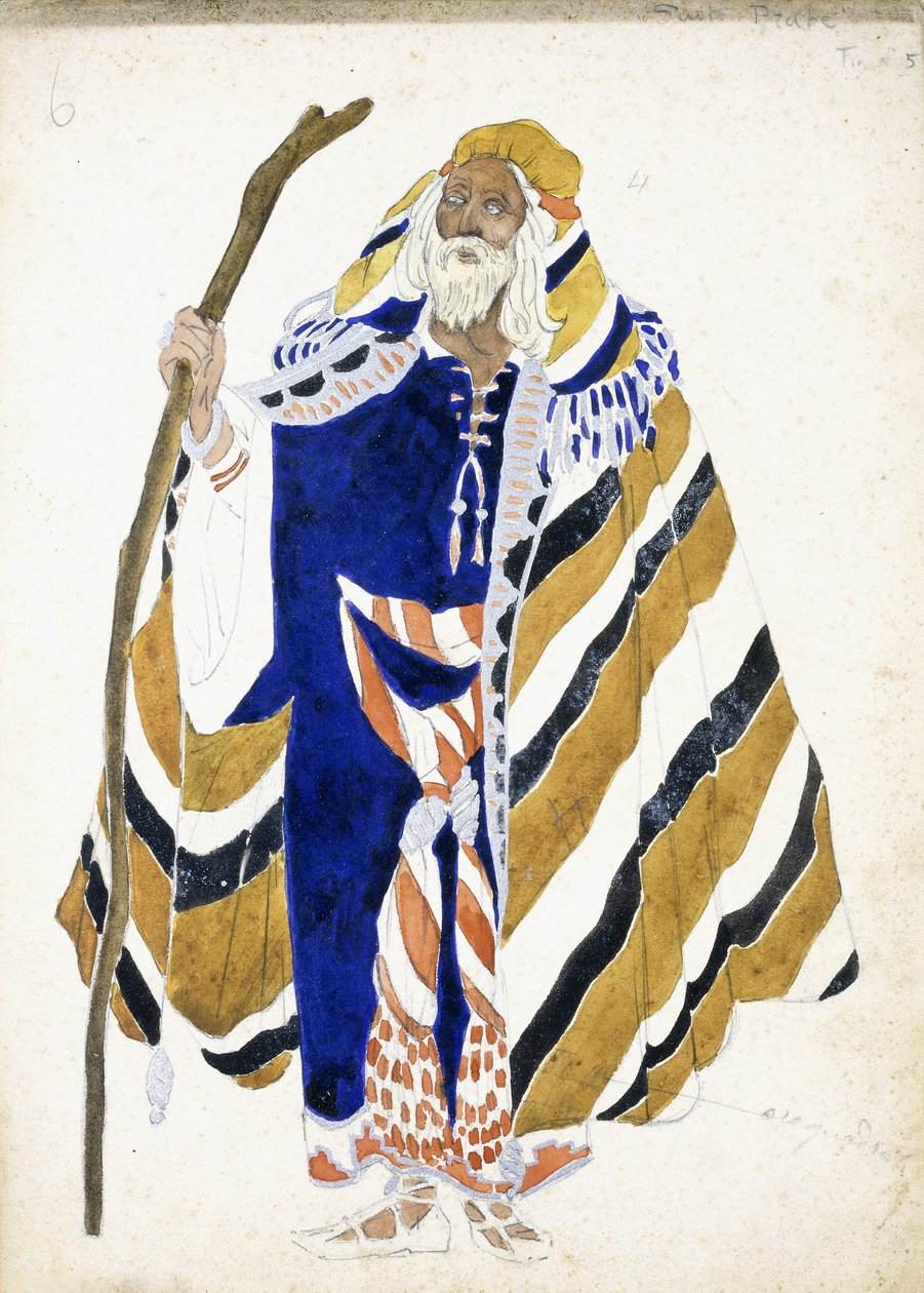 Costume Design for a Dancer in Suite Arabe, Depicting an Elderly Man Holding a Staff by Leon Bakst