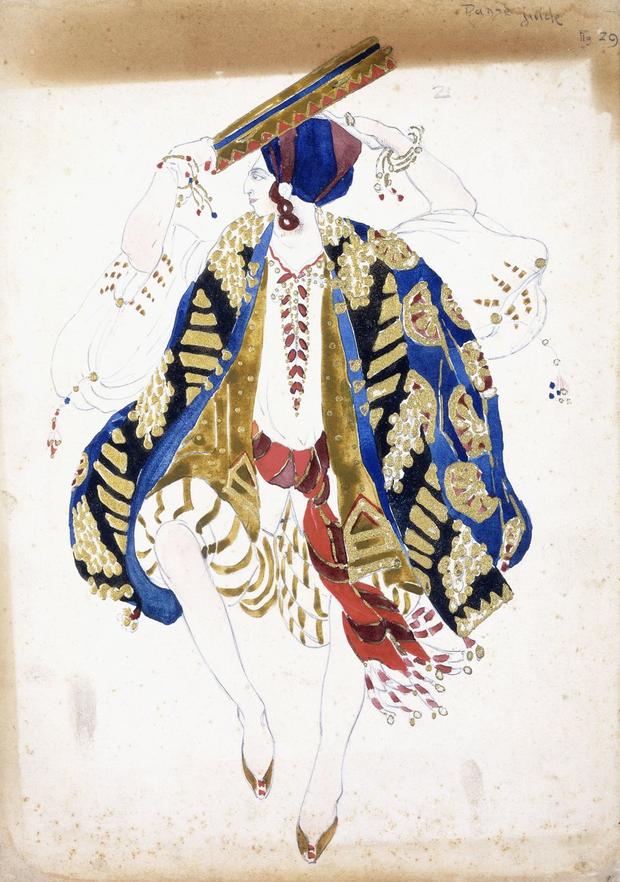 Costume Design for a Male Dancer in Danse Juive, Playing a Tambourine by Leon Bakst