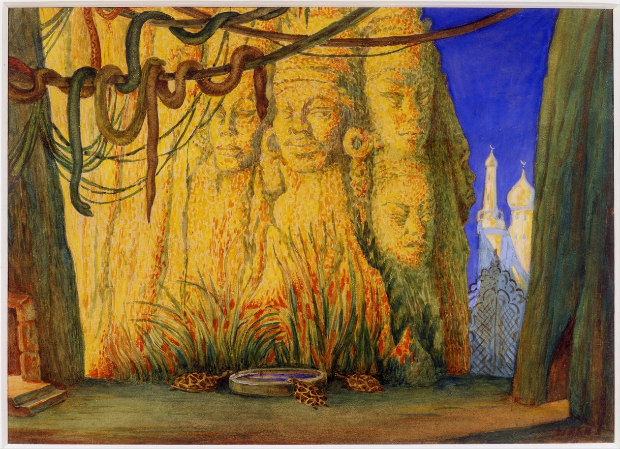 Stage design for the Ballet Blue God by R. Hahn