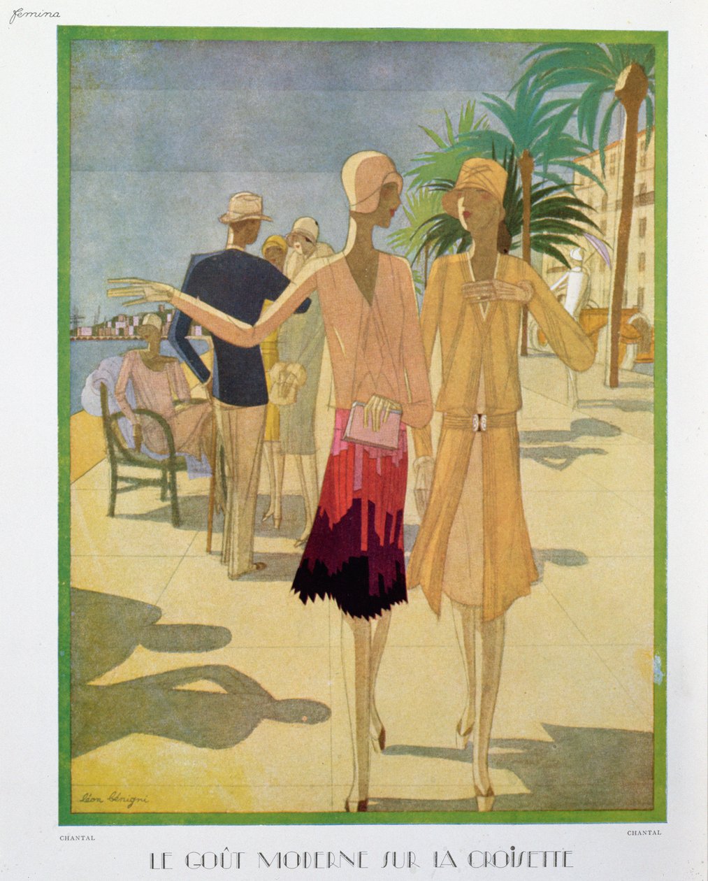 Fashionable people strolling on the Croisette Promenade in Cannes, illustration from 