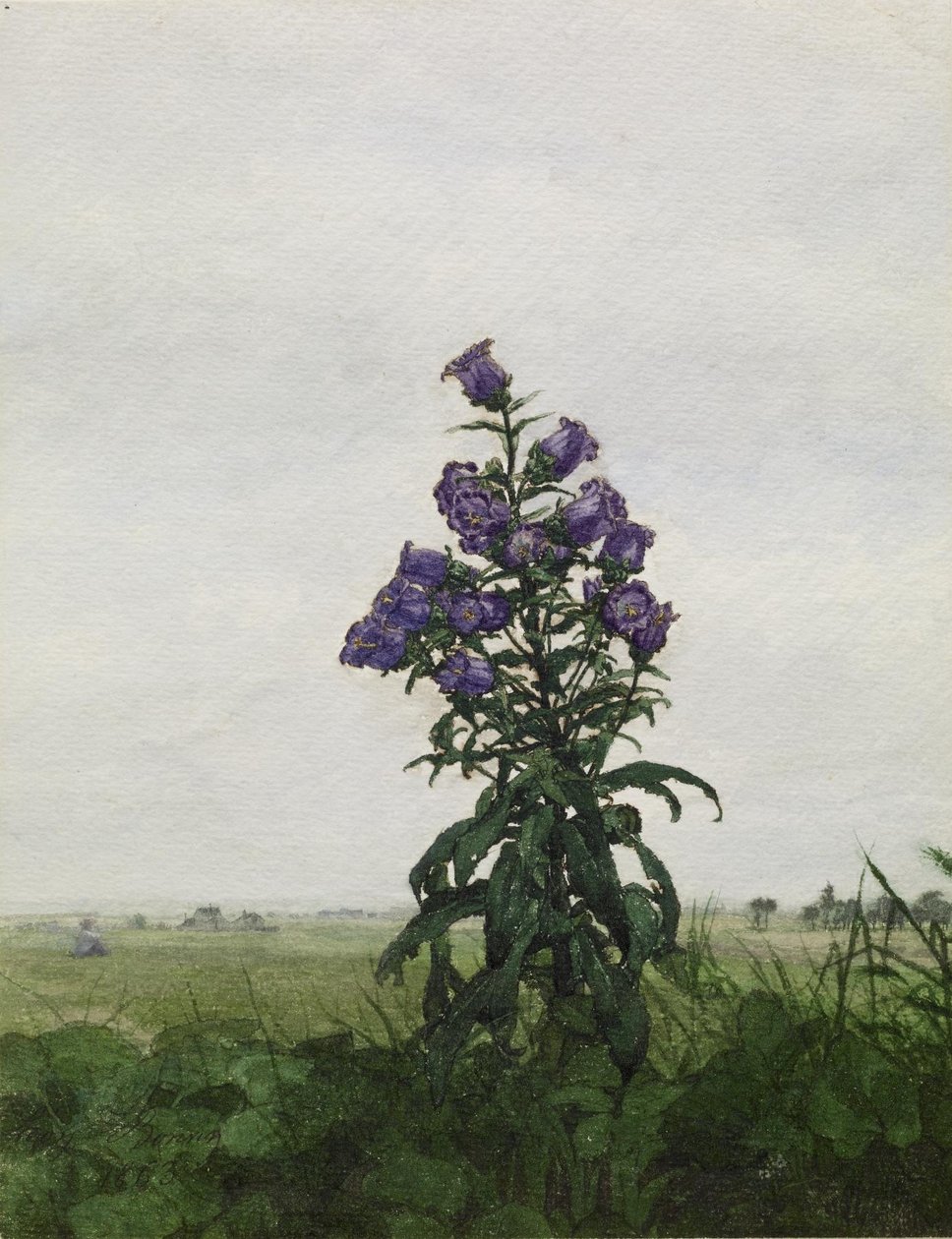 Campanula in front of a Landscape by Léon Bonvin
