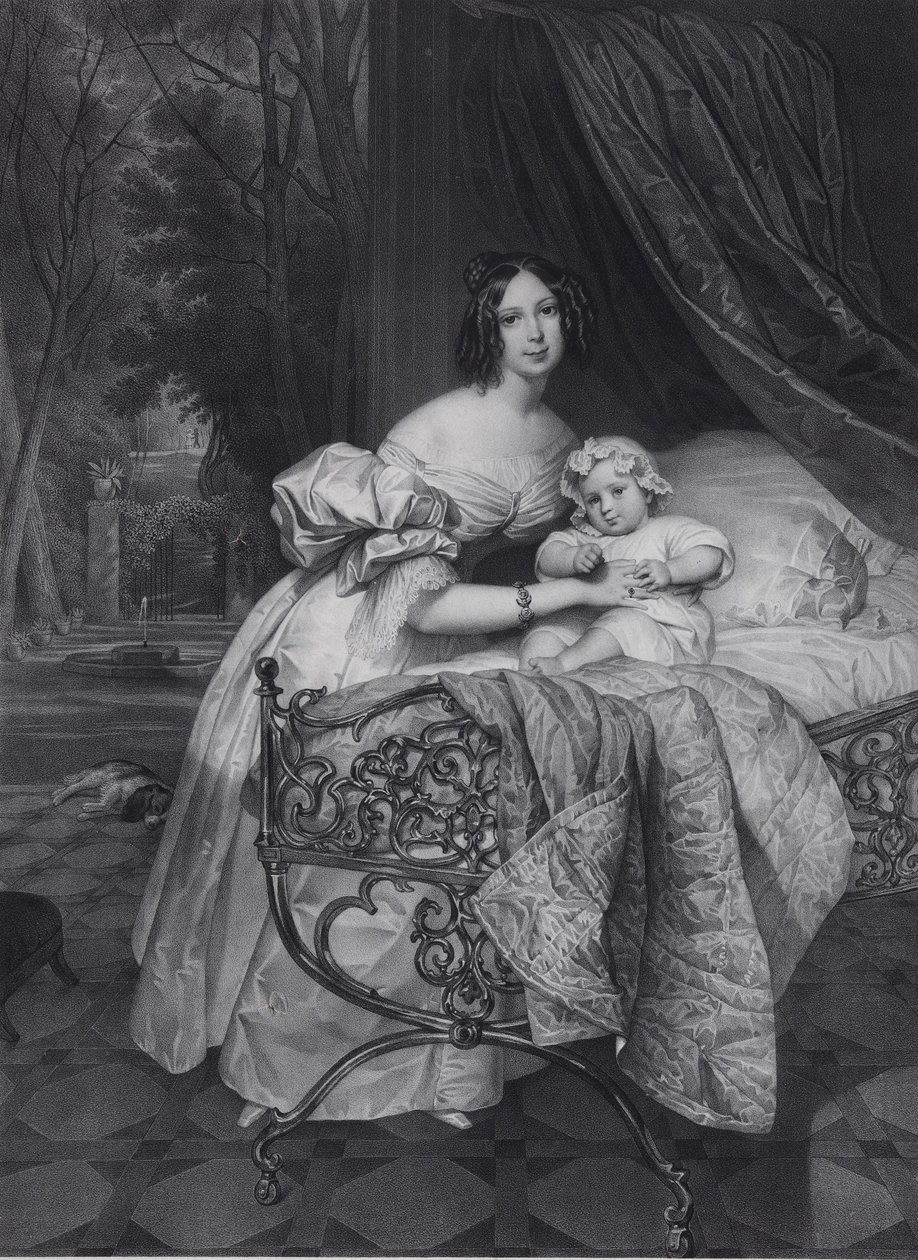 Portrait of Maria Irineevna Buteneva, née Chreptowicz with Daughter Maria by Leon Noel