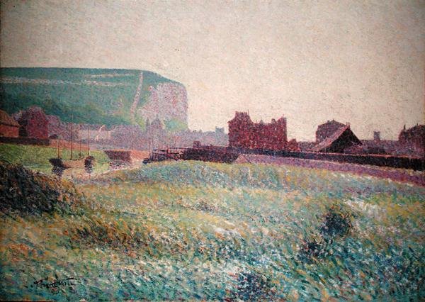 Port at the foot of the cliffs by Leon Pourtau