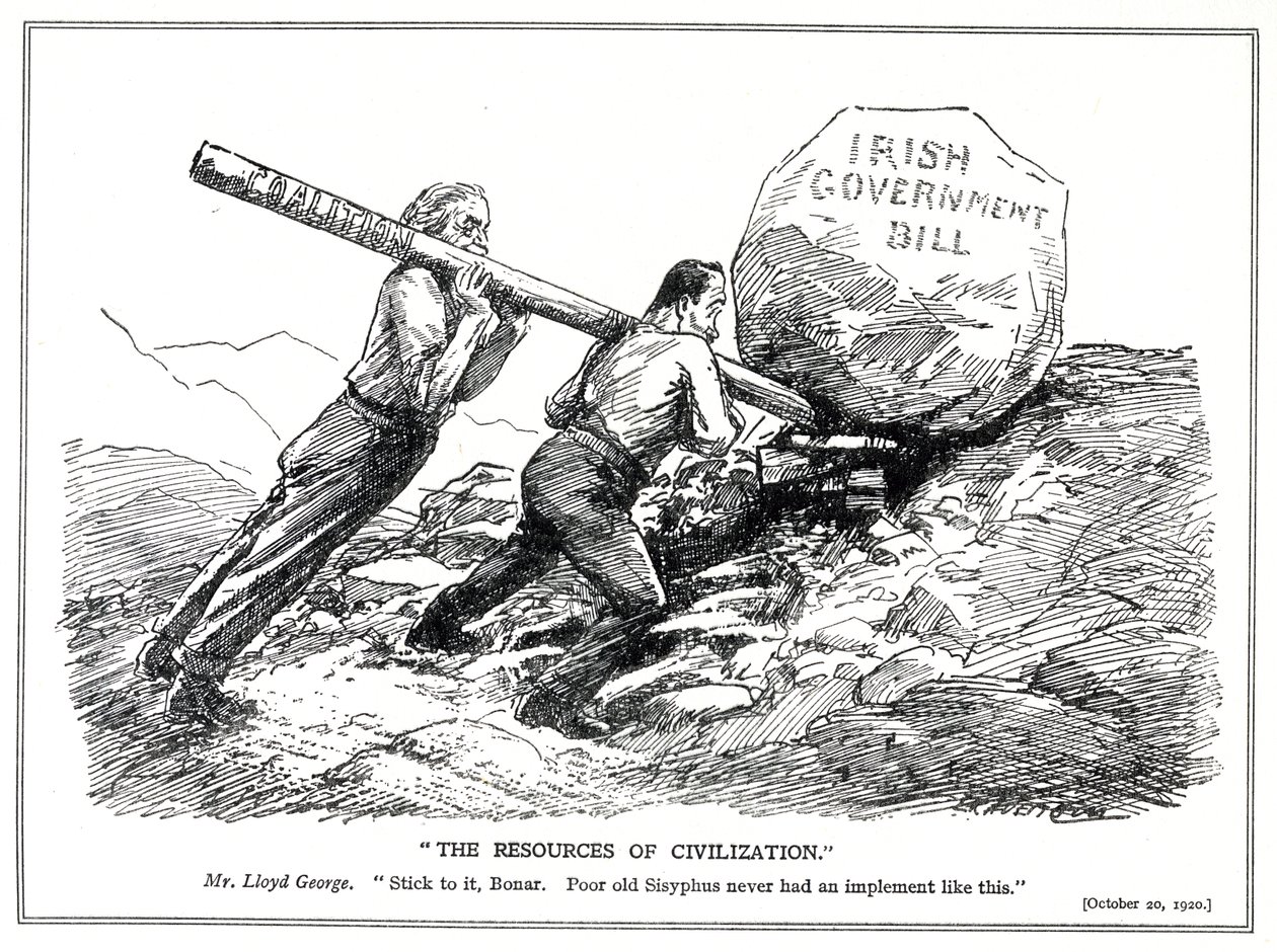 Lloyd George and Bonar Law Try to Solve the Irish Question with the Help of the Coalition Government Lever by Leonard Raven Hill